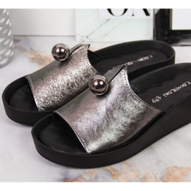 Leather slippers with a decorative ball T. Sokolski W SCA165A silver 2 Leather slippers with a decorative ball T. Sokolski W SCA165A silver 2