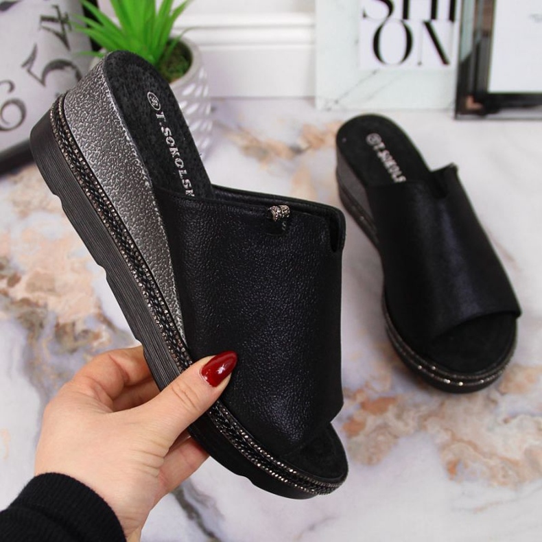 T.Sokolski W SCA167A black wedge slippers 1