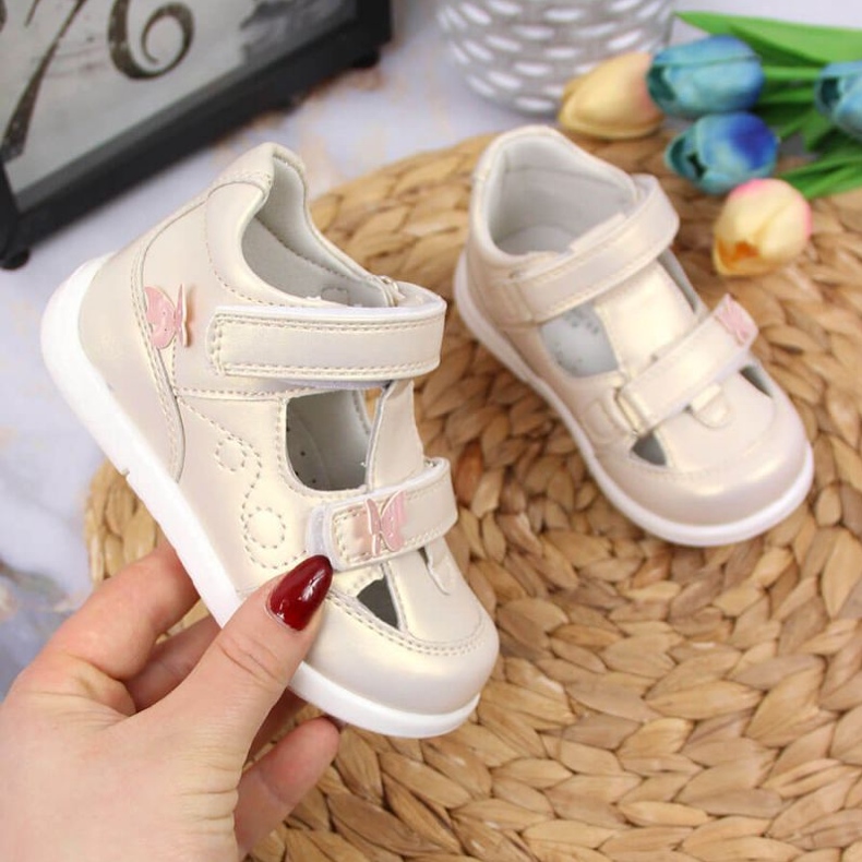 Velcro openwork shoes American Club Jr AM892A gold golden 1