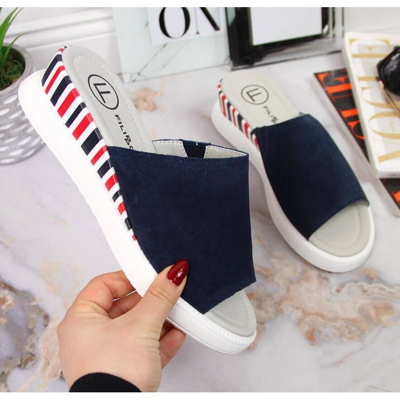 Leather slippers on the wedge Filippo W PAW359 navy blue 1