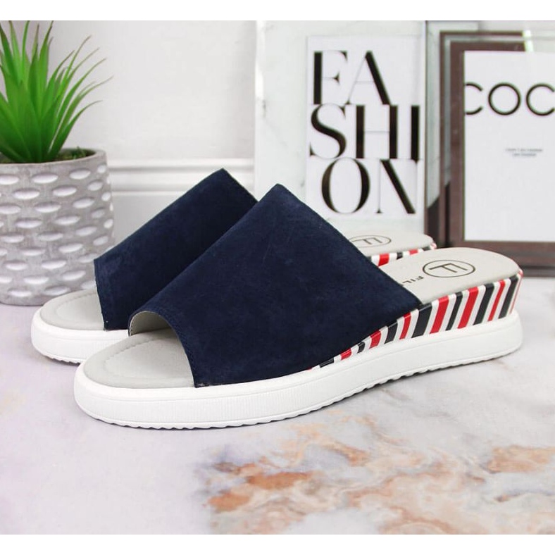 Leather slippers on the wedge Filippo W PAW359 navy blue 2