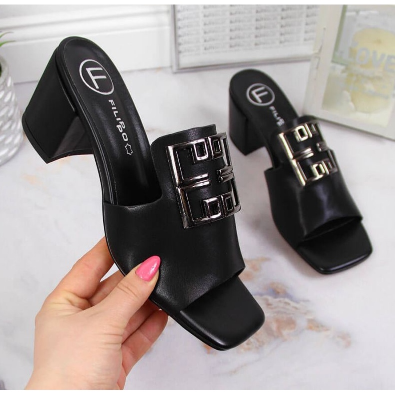 Leather slippers on the post Filippo W PAW353 black 1