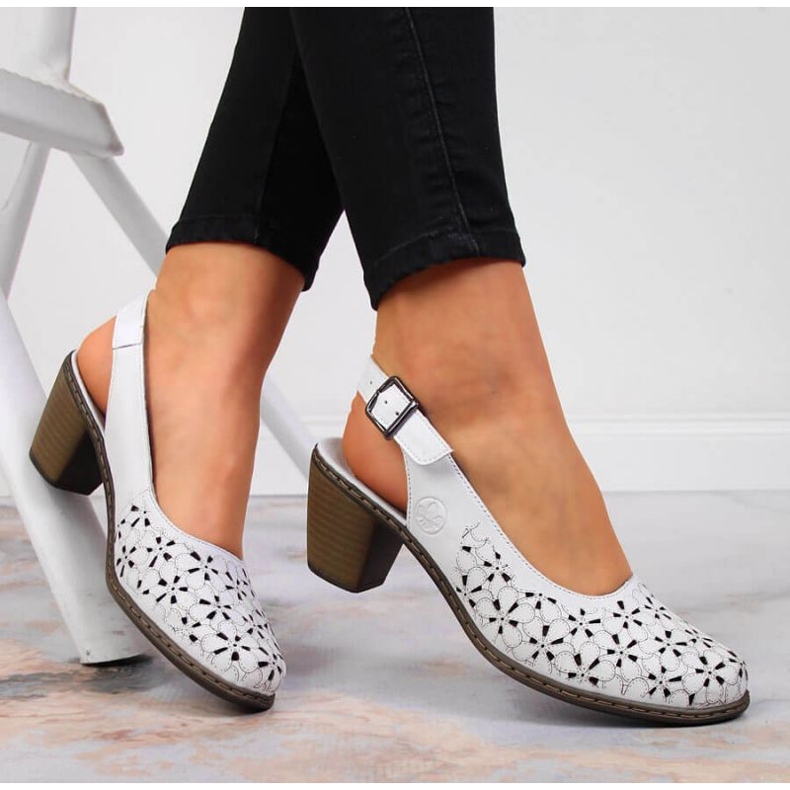 Leather openwork sandals Rieker W RKR531A white 2