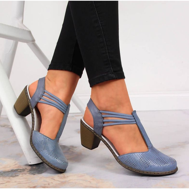 Leather openwork sandals Rieker W RKR537 blue 2