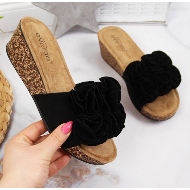 Wedge slippers with flowers eVento W EVE357A black 1