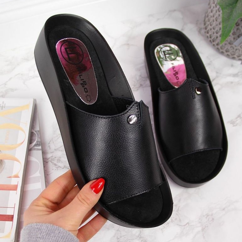 Leather platform slippers Filippo W PAW199A black 1
