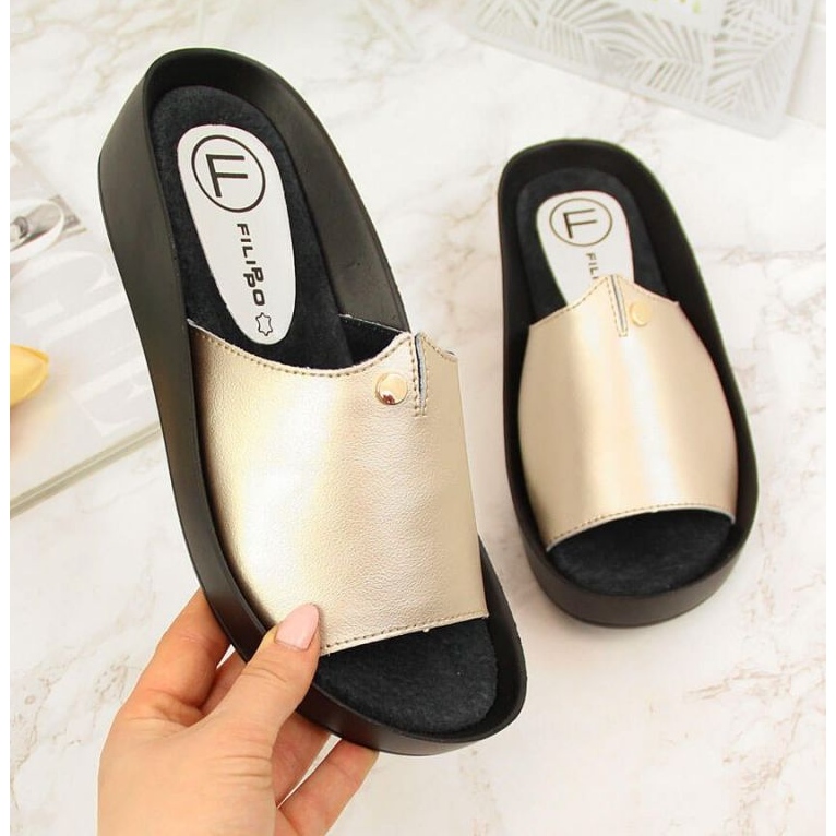 Leather platform slippers Filippo W PAW199B golden 1