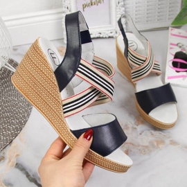 Leather sandals on the wedge Filippo W PAW361 navy blue 1