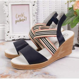 Leather sandals on the wedge Filippo W PAW361 navy blue 2
