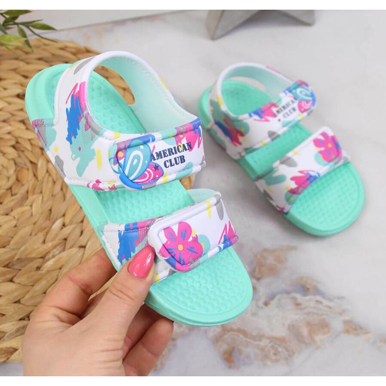 Velcro foam sandals American Club Jr AM882B mint blue 1