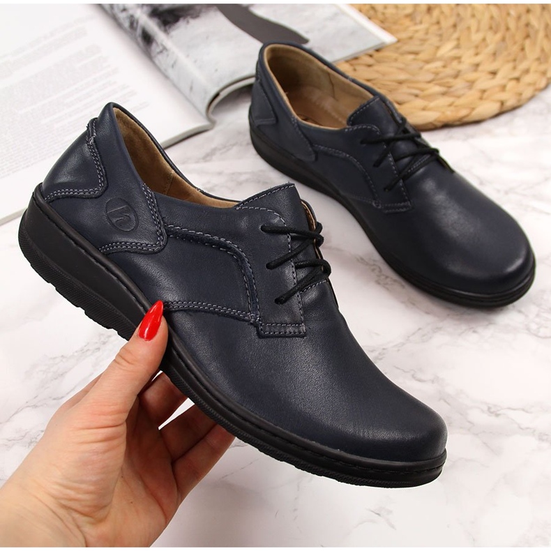 Comfortable leather women's shoes, navy blue Helios 715 2