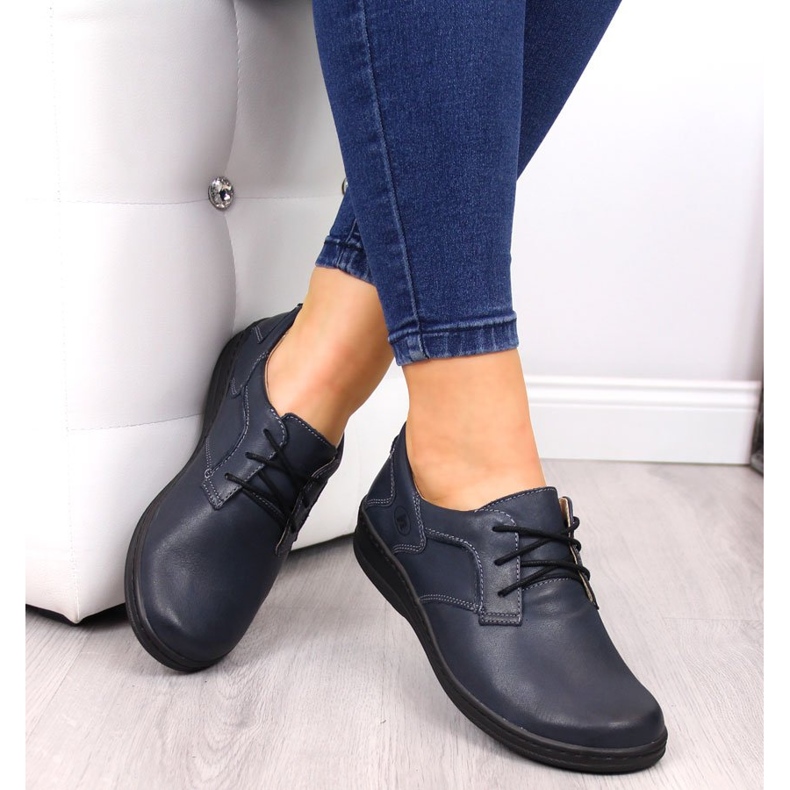 Comfortable leather women's shoes, navy blue Helios 715 1