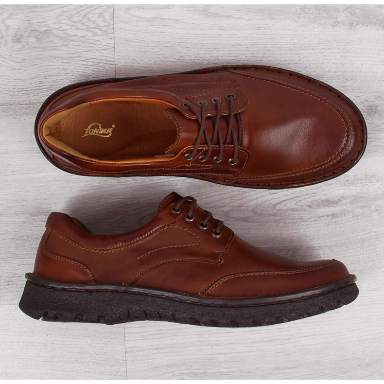 Brown leather casual shoes for men Łukbut 947 1