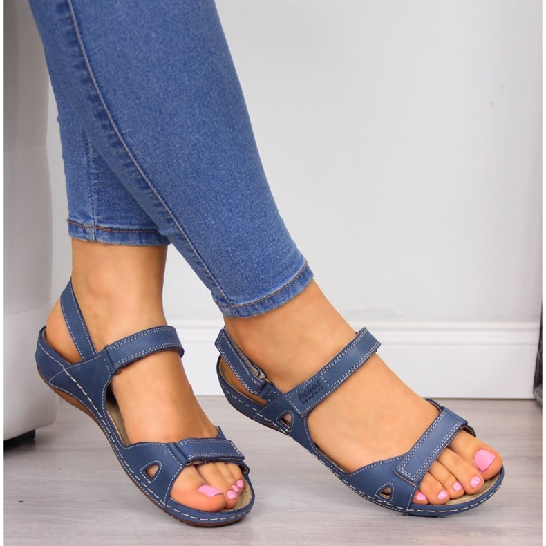 Comfortable navy blue leather sandals Helios 205 1