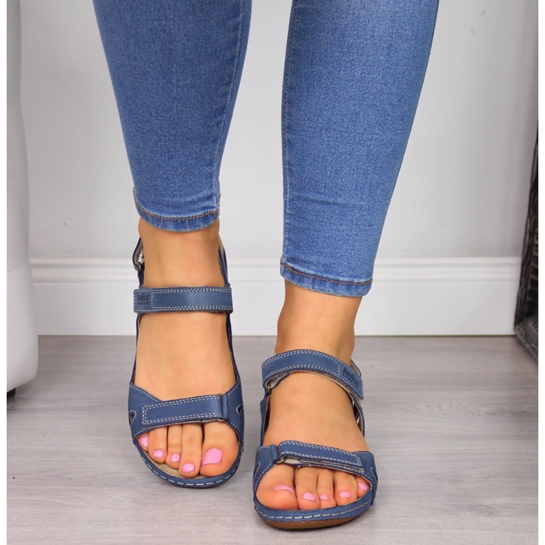 Comfortable navy blue leather sandals Helios 205 2