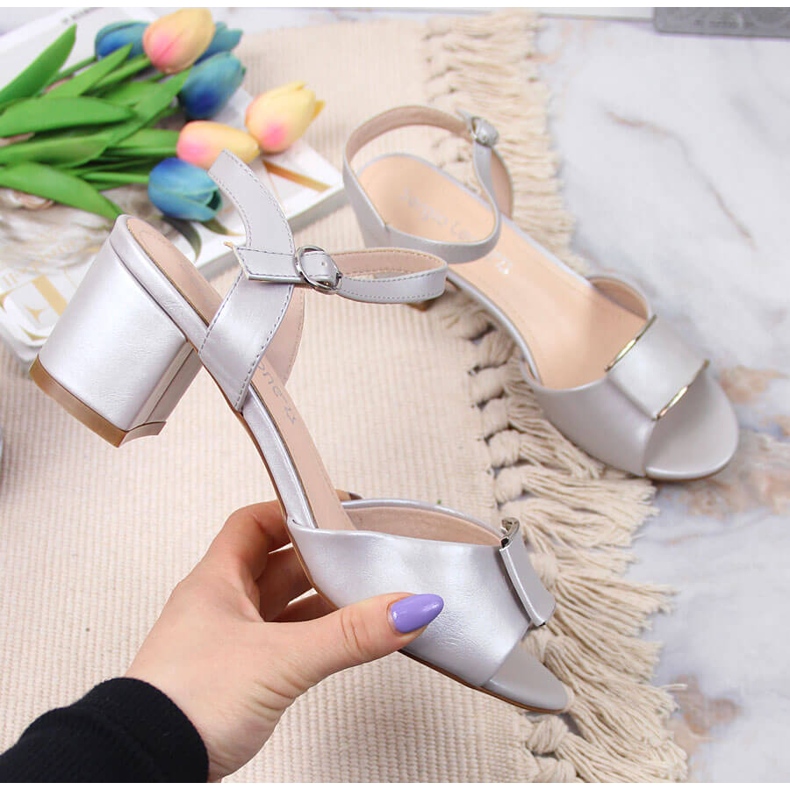 Silver sandals on the post by Sergio Leone beige 1