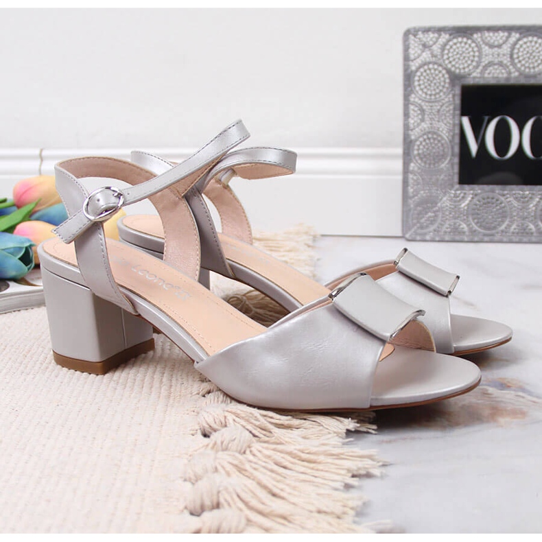 Silver sandals on the post by Sergio Leone beige 2