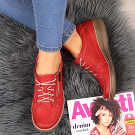 Leather women's shoes with zipper red Helios 357 2