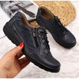 Leather women's shoes with zipper navy blue Helios 357 2