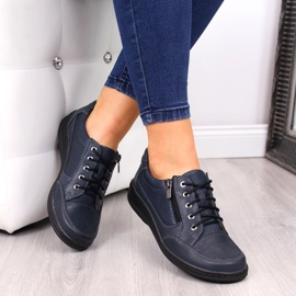 Leather women's shoes with zipper navy blue Helios 357 1