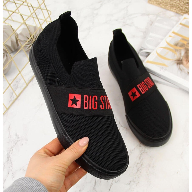Black Big Star FF274221 women's slip on black sneakers 2