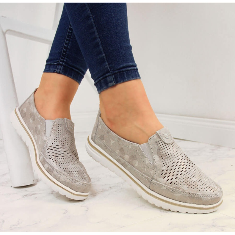 Women's gold openwork leather shoes Jezzi golden 1