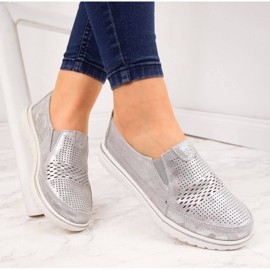 Women's silver openwork leather shoes Jezzi 1