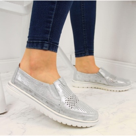 Women's silver openwork leather shoes Jezzi 2