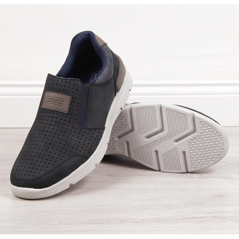 Men's openwork leather shoes, navy blue Rieker 16455 2