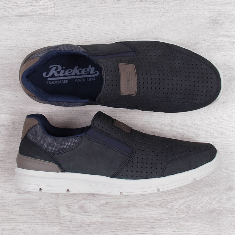 Men's openwork leather shoes, navy blue Rieker 16455 1