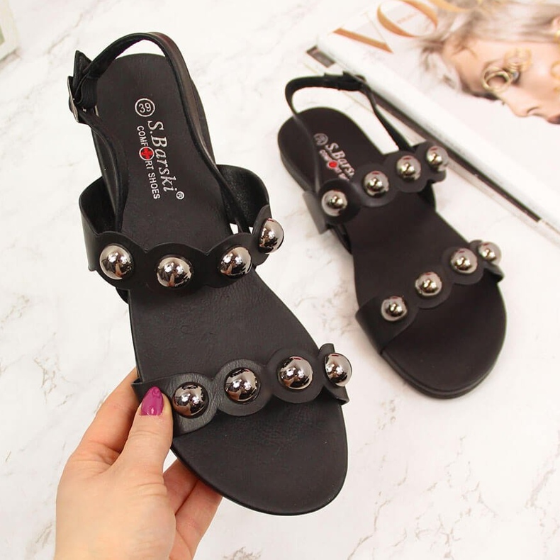 S.Barski Black women's sandals with rivets by S. Barski 2