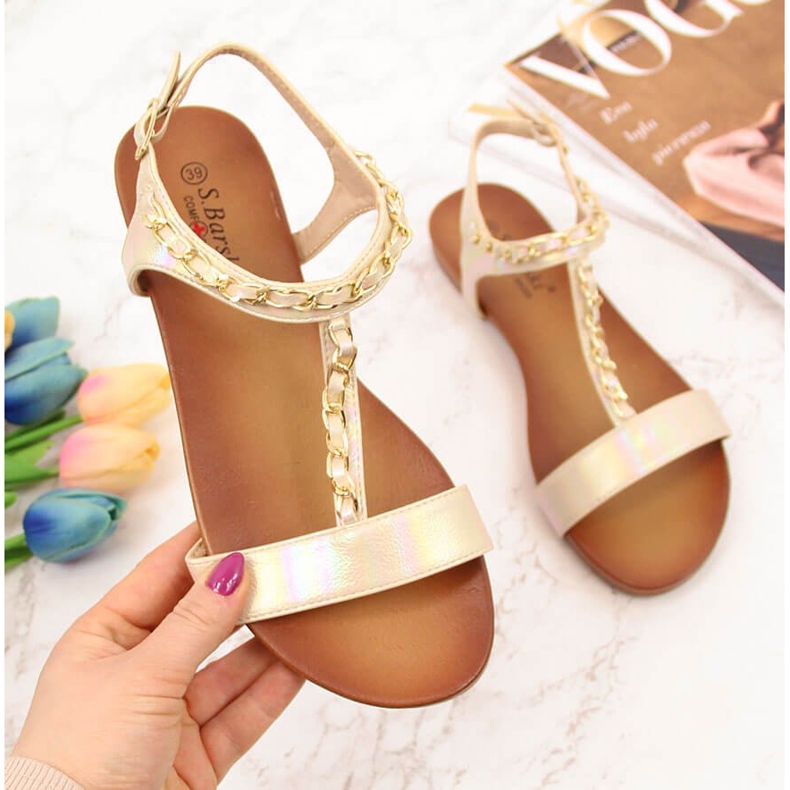 S.Barski Women's sandals with a chain holo beige S. Barski 2