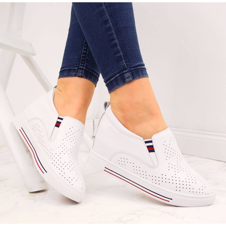 Women's leather sneakers on a white openwork wedge Filippo 1