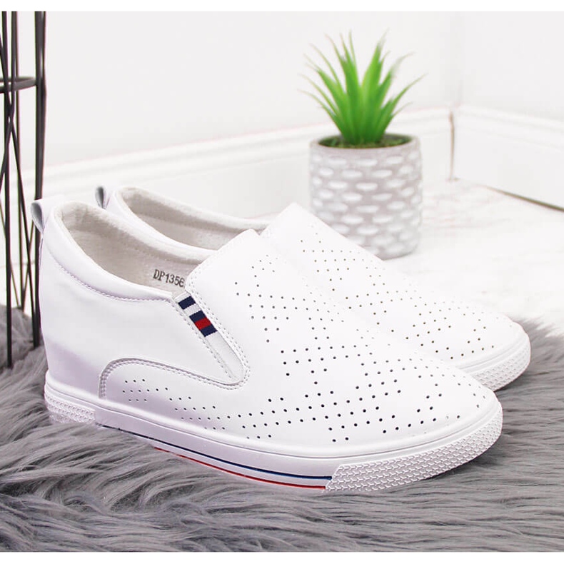 Women's leather sneakers on a white openwork wedge Filippo 2