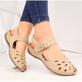 Women's leather sandals on a beige wedge Helios 4011 1