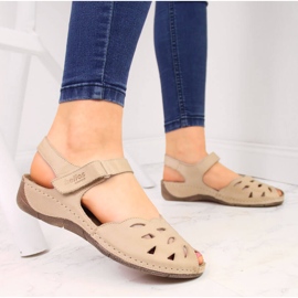 Women's leather sandals on a beige wedge Helios 4011 2