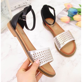 Women's sandals with rivets black and silver Filippo 2