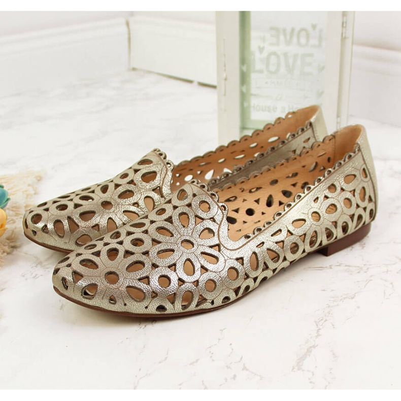 Women's gold openwork leather shoes Juma 2