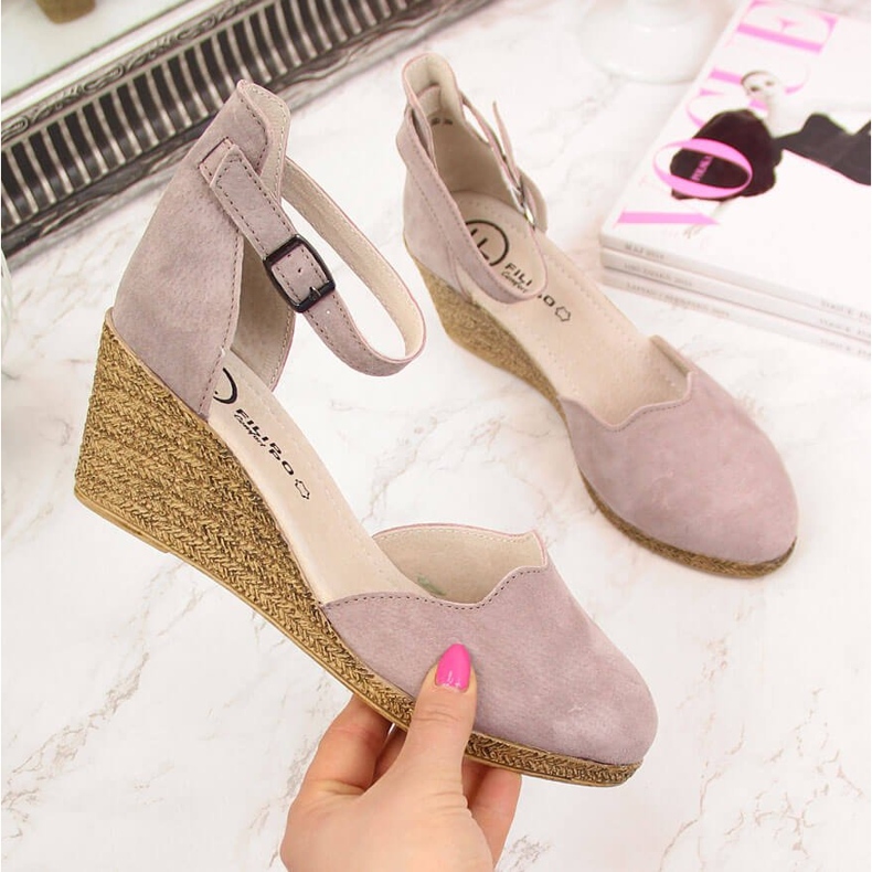 Leather women's sandals on a wedge, dirty pink Filippo 2