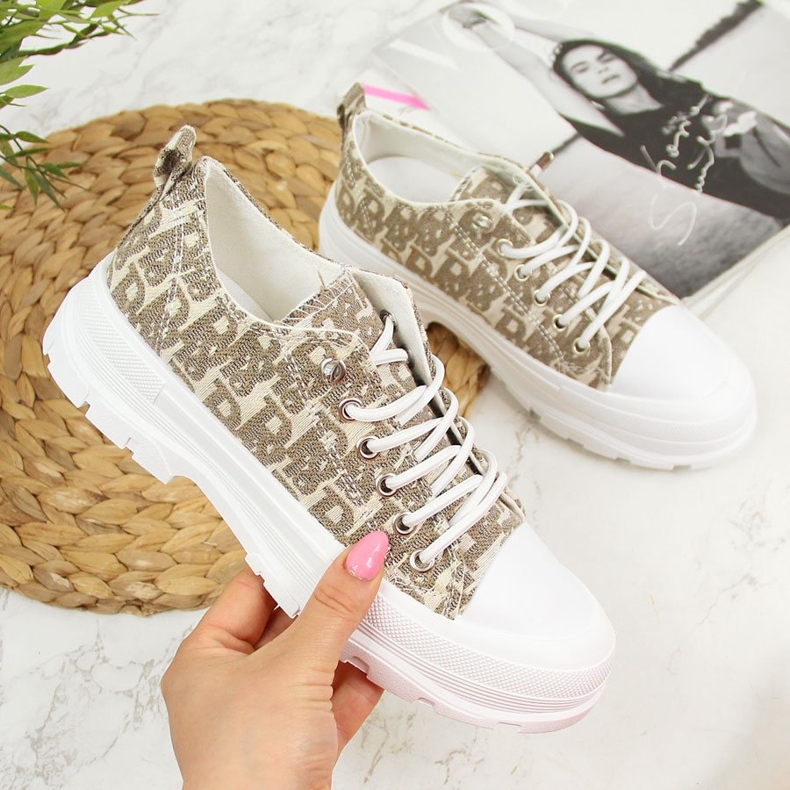 Women's beige sneakers on the platform with inscriptions Sabatina 2