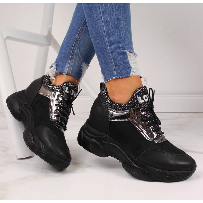 Women's sneakers on a hidden wedge black Navy Dot 1