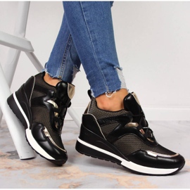 Women's black wedge sneakers Vinceza golden 1