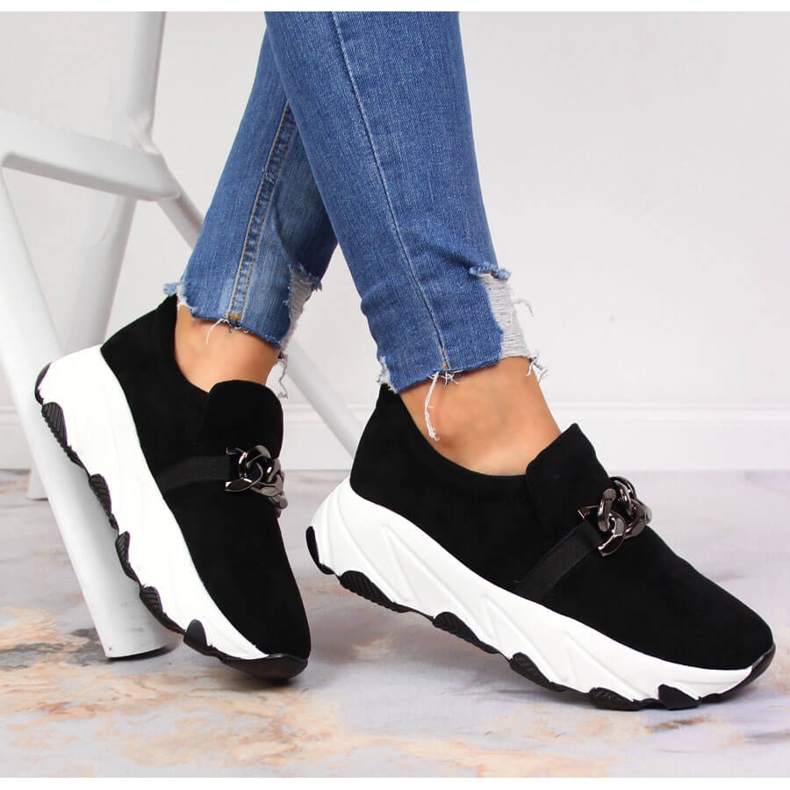Women's sneakers with a chain slip on black Potocki 1