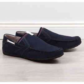 Men's leather navy blue loafers Łukbut 1800 1