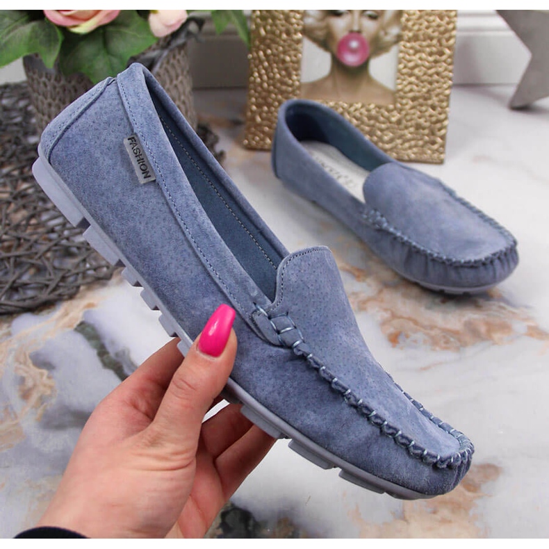 Women's blue leather loafers Vinceza 2