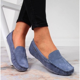 Women's blue leather loafers Vinceza 1