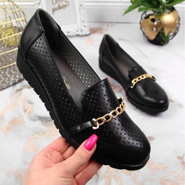 Women's openwork shoes with a chain, black Jezzi 1