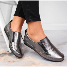 T.Sokolski Women's leather shoes with a zipper, silver T. Sokolski 1