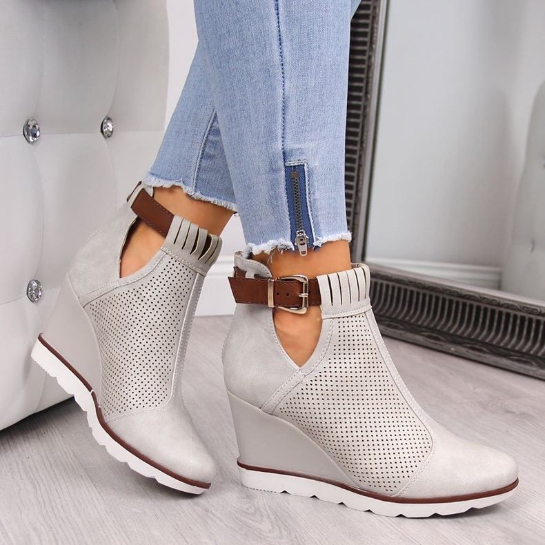 Women's beige sneakers with openwork wedges Filippo 1