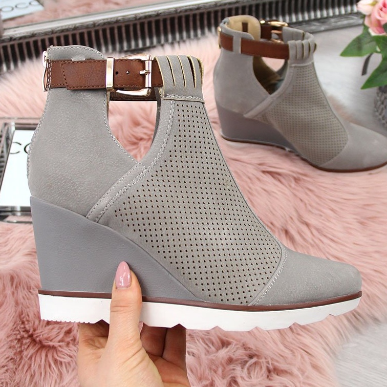 Gray Filippo gray openwork wedge sneakers grey 2